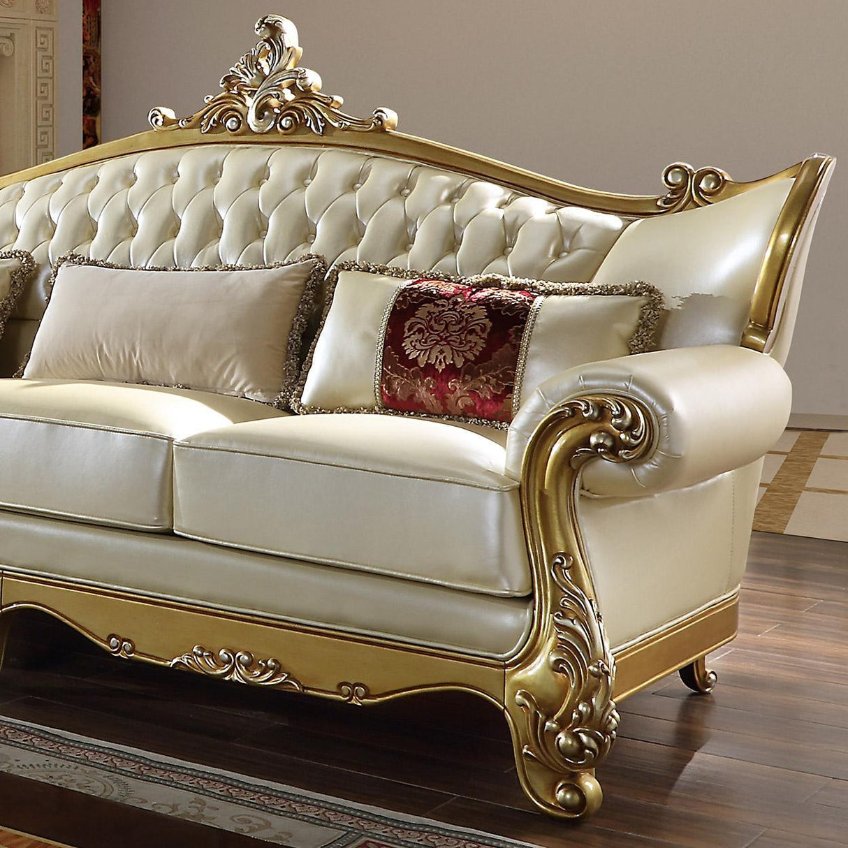 HD-132 Traditional Sectional in Metallic Antique Gold & Pearl Leather by Homey Design Homey Design Furniture