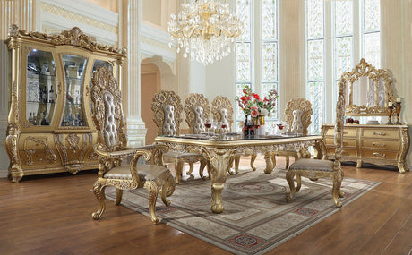 HD-1801 Traditional Dining Set in Metallic Antique Gold Wood Color and Leather Finish by Homey Design Homey Design Furniture