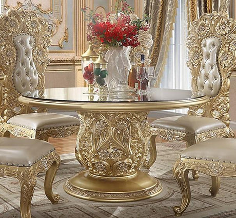 HD-1801 Traditional Dining Set in Metallic Antique Gold Wood Color and Leather Finish by Homey Design Homey Design Furniture