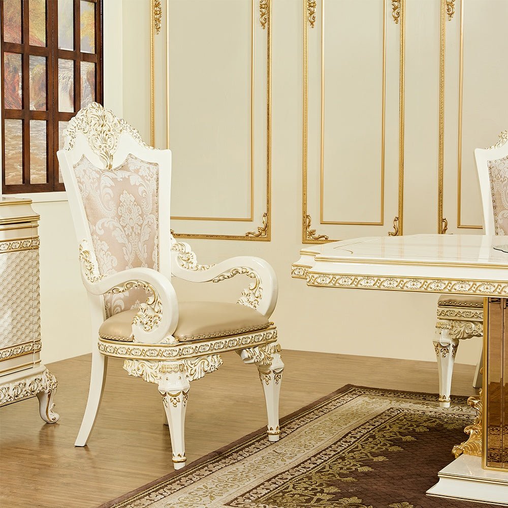 HD-1882 Luxury Oval Dining Side Chair t In Antique White Lacquer w/Gold Finish | Homey Design