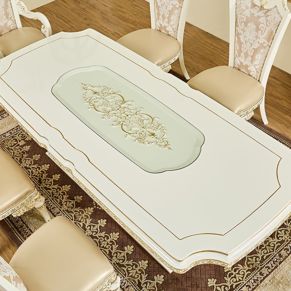 HD-1882 Luxury Oval Dining Table In Antique White Lacquer w/Gold Finish | Homey Design