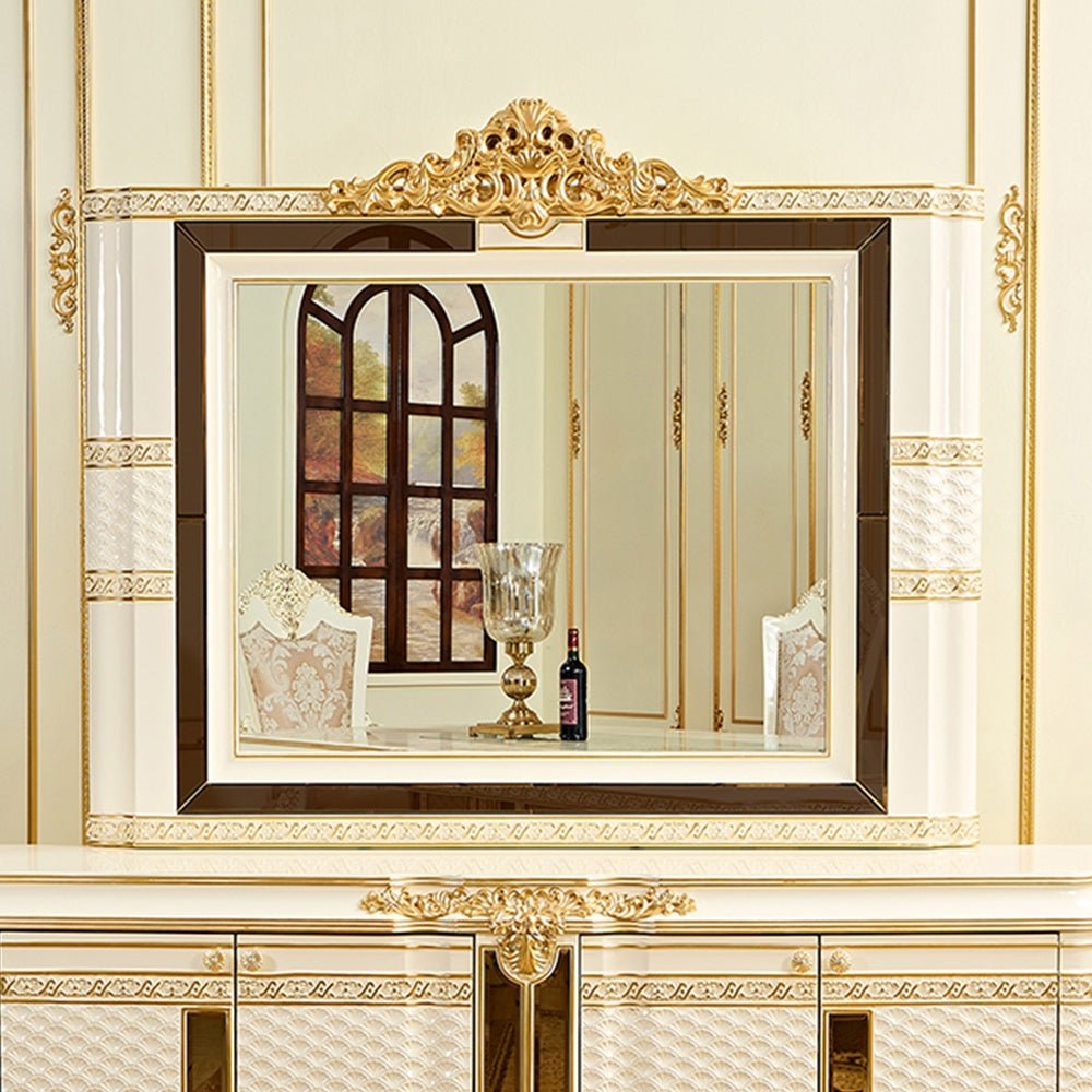 HD-1882 Luxury Mirror In Antique White Lacquer w/Gold Finish | Homey Design