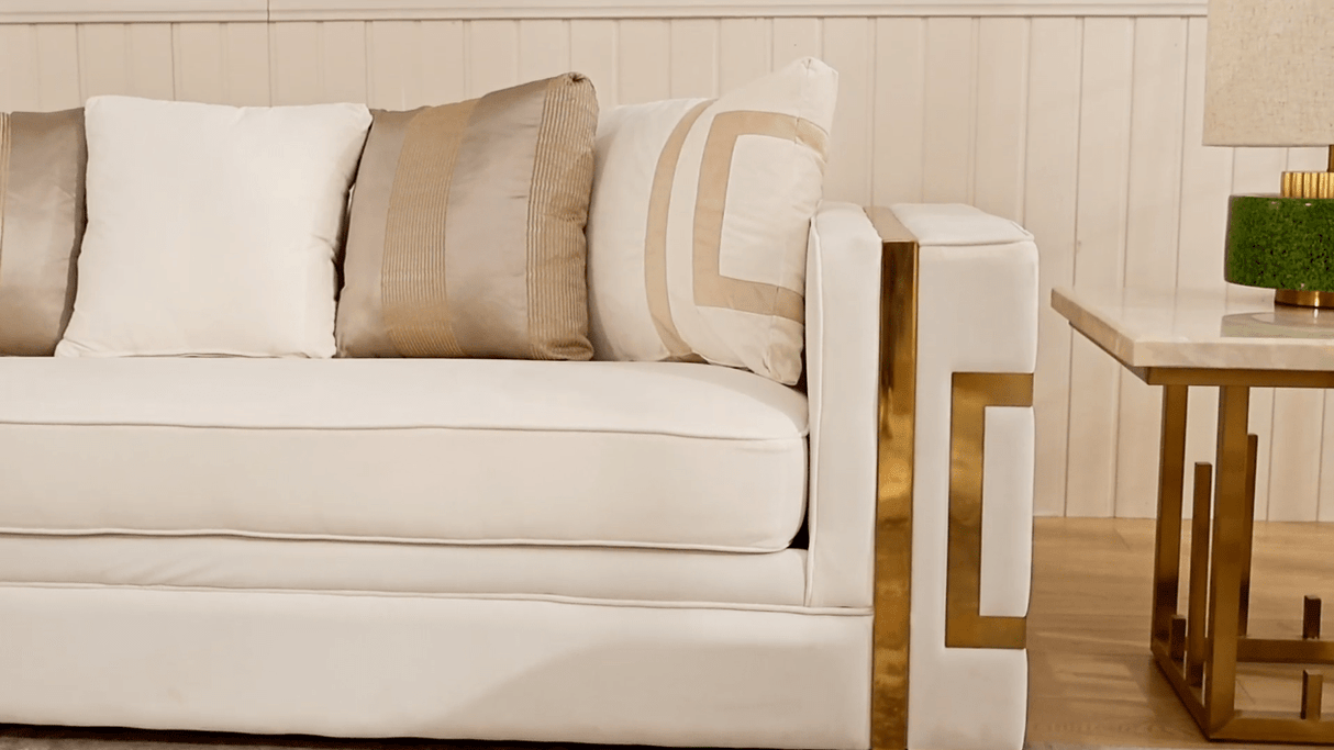HD-2131 Luxurious Living Room Set in White Upholstery with Gold Accents | Homey Design