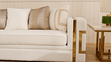 HD-2131 Luxurious Living Room Set in White Upholstery with Gold Accents | Homey Design