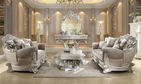 Hd-372 Traditional Living Room Set In Metallic Silver Finish | Homey Design