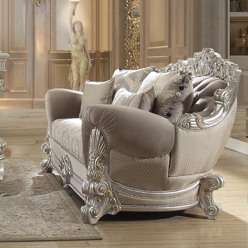 HD-372 Traditional Sofa and Loveseat in Metallic Silver Finish by Homey Design Homey Design Furniture