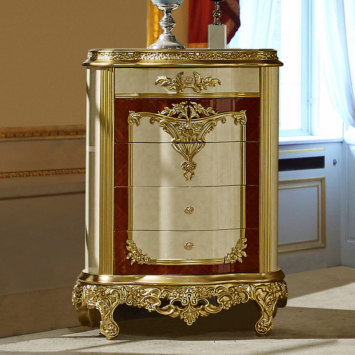 HD-5138 Chest with Soft Close Drawers in Luxury Gold Finish - Homey Design
