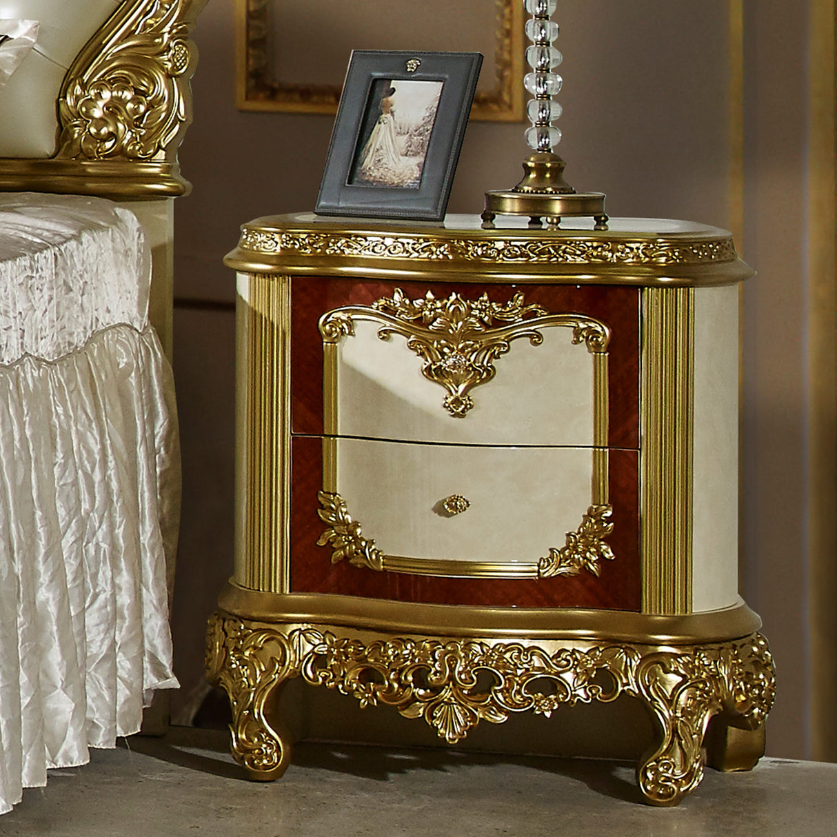 HD-5138 4-Piece Eastern King Bedroom Set in Gold Finish - Homey Design