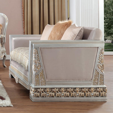 HD-6034 Traditional Sofa and Loveseat in Silver Finish Beige Pearl Fabric by Homey Design Homey Design Furniture