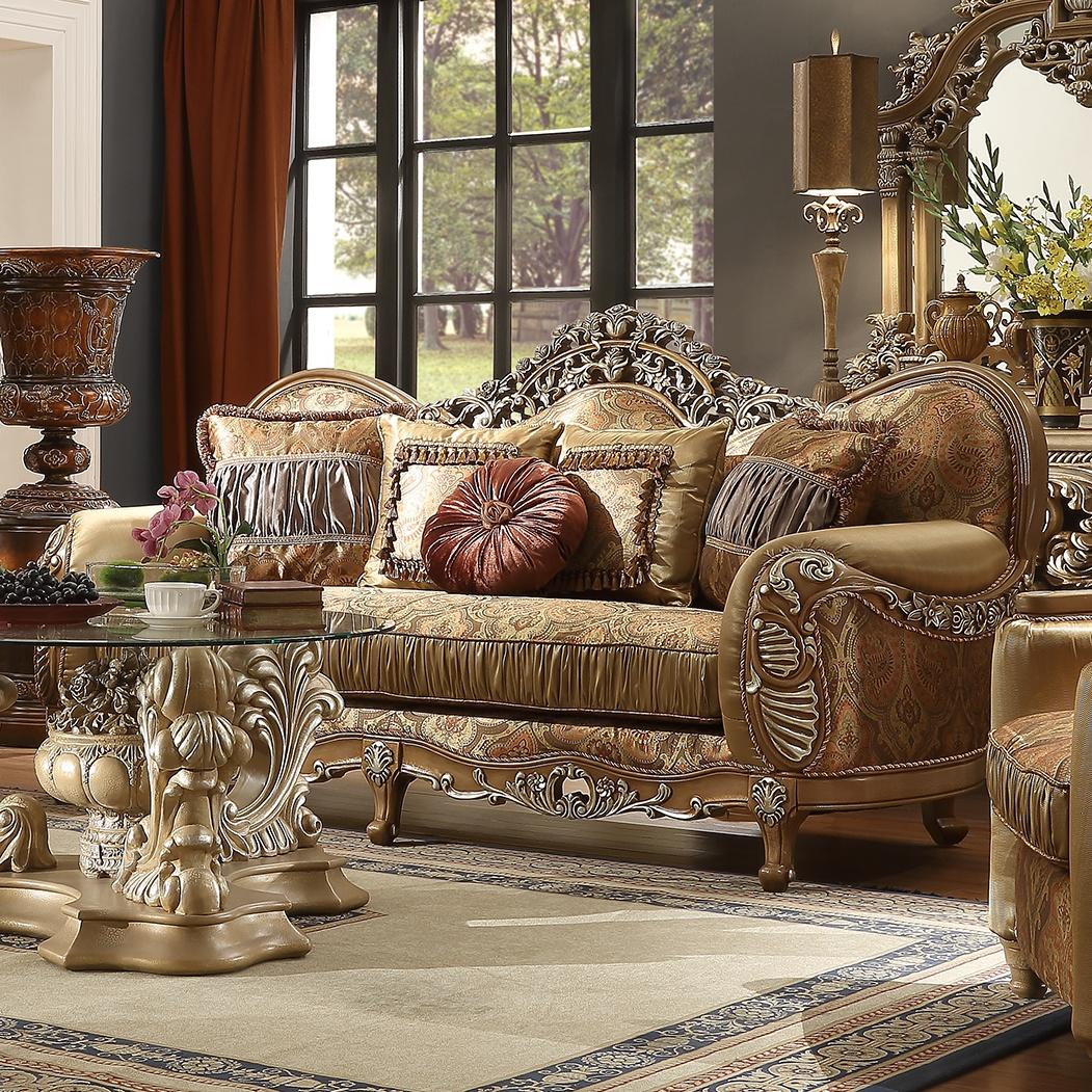 HD-622 Traditional Living Room Set in Antique Brown Chenille with Carved Wood by Homey Desig - view 2 -  Home Elegance USA