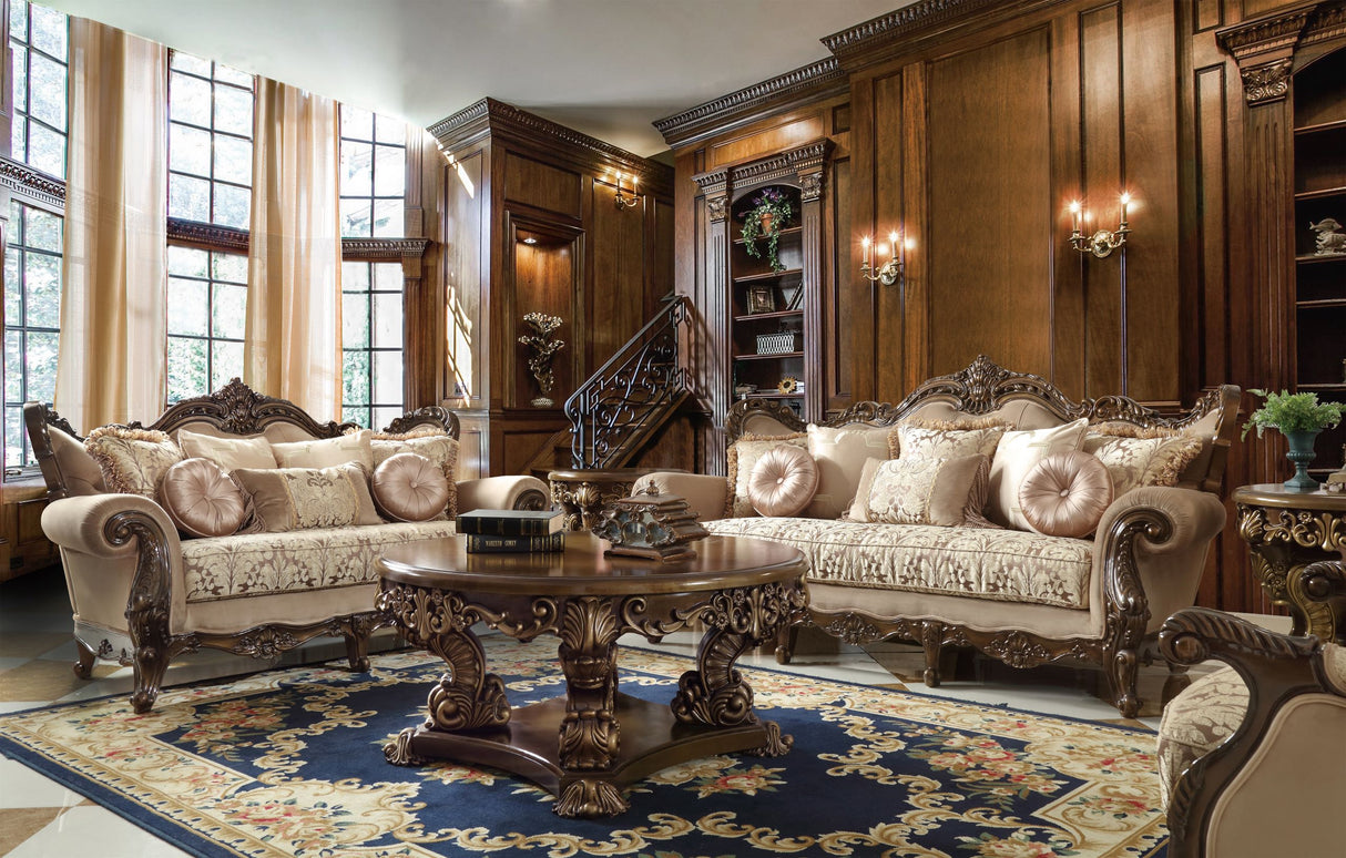 HD-6935 Living Room Set | Luxury Silk Beige Upholstery Solid Wood Frame | Homey Design