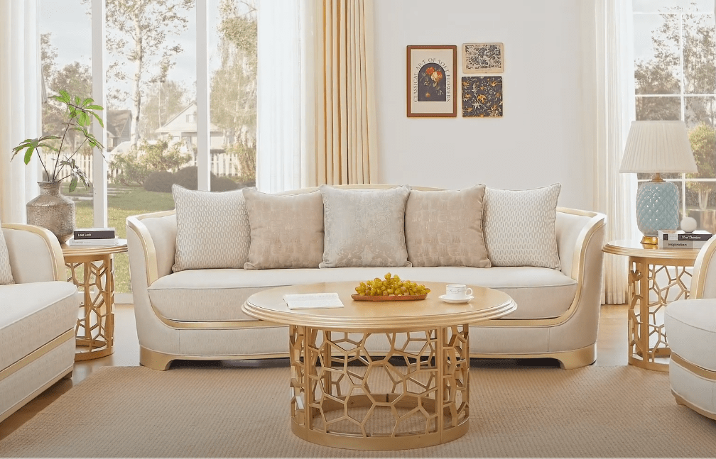 HD-7006 Beige & Gold 3-Piece Living Room Set | Homey Design