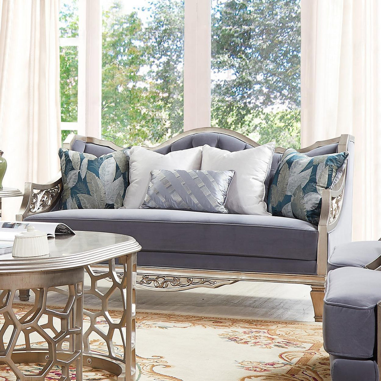 HD-701 Traditional Sofa and Loveseat in Cobalt Fabric & Silver Finish by Homey Design Homey Design Furniture