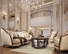 Hd-823 Traditional Living Room Set In Antique Gold & Dark Oak | Homey Design
