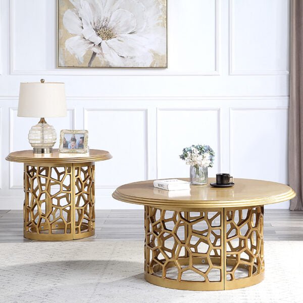 HD-8913 Gold Coffee Table Set - Homey Design