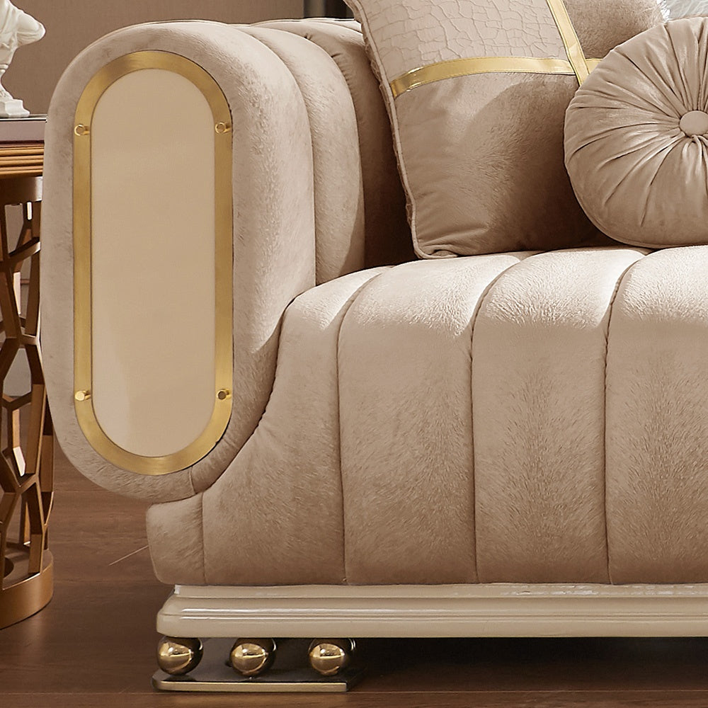 HD-9004 Sofa Set – Luxury Upholstered Sofa with Gold Accents | Home Elegance
