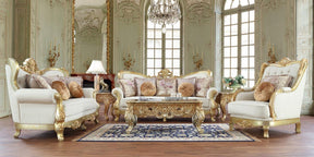 HD-93630 Traditional Victorian Living Room Set in White Tufted Leather by Homey Design - Home Elegance USA