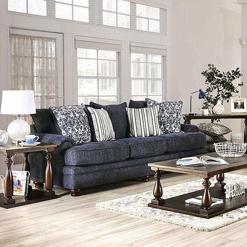 Hadleigh Transitional Navy Chenille Living Room Set by Furniture of America Furniture of America