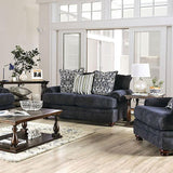 Hadleigh Transitional Navy Chenille Living Room Set by Furniture of America Furniture of America