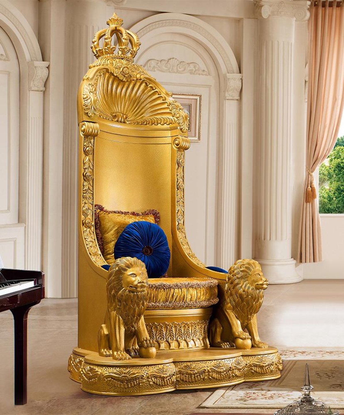 HD-1800 Versailles Style Lion Throne Chair in Metallic Antique Gold Finish by Homey Design Corner View - Home Elegance USA