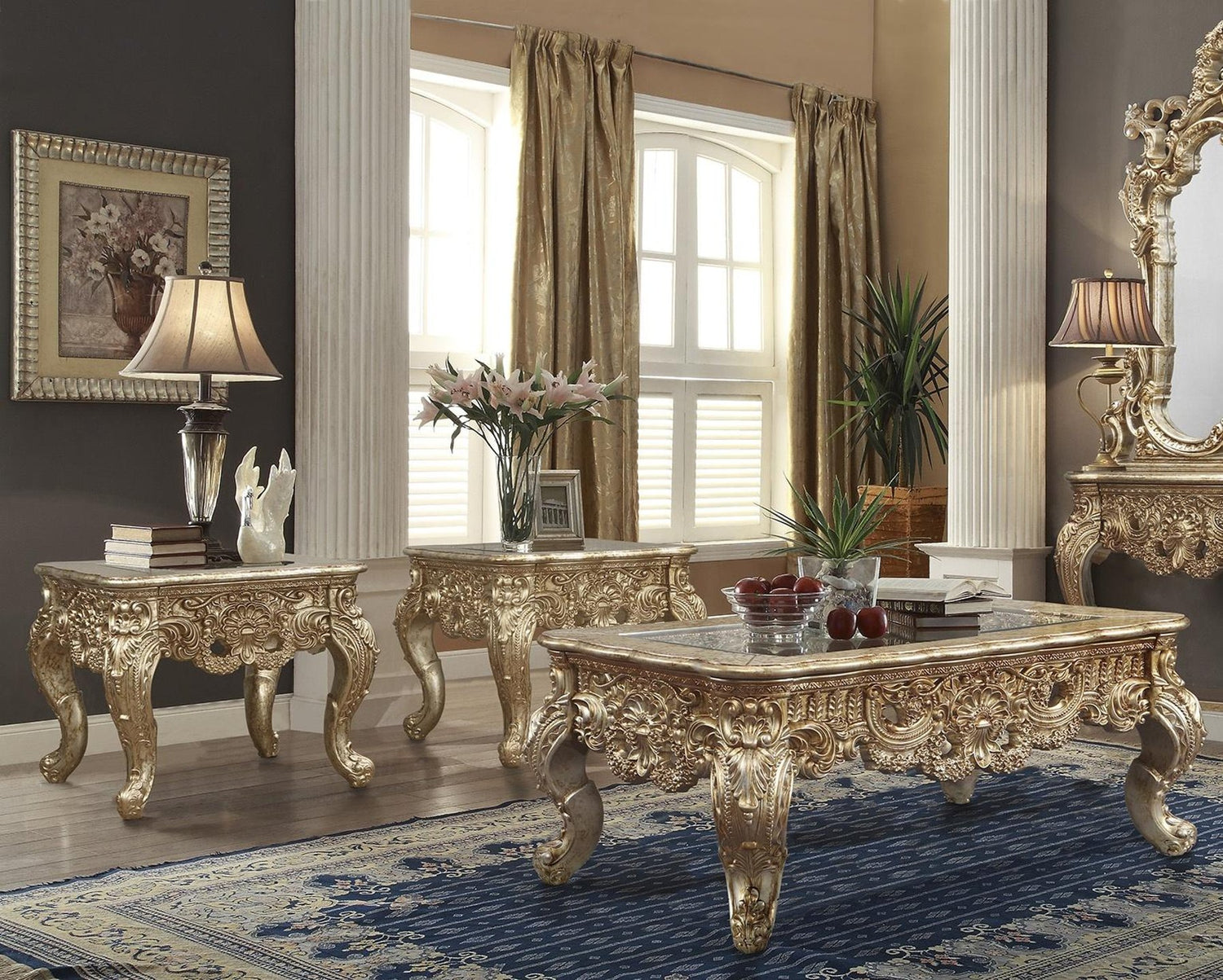 HD-93630 Traditional Victorian 3pc coffee table Set in gold by Homey Design - Home Elegance USA