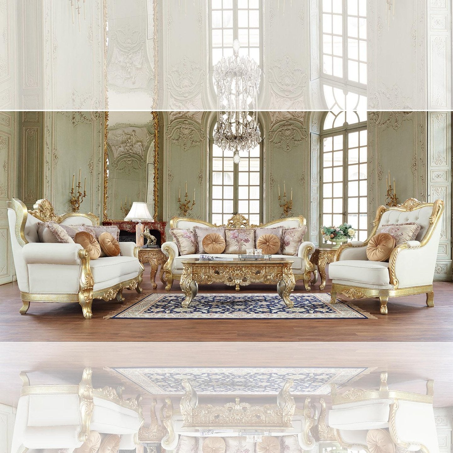 HD-93630 Traditional Victorian Living Room Set in White Tufted Leather by Homey Design - Home Elegance USA