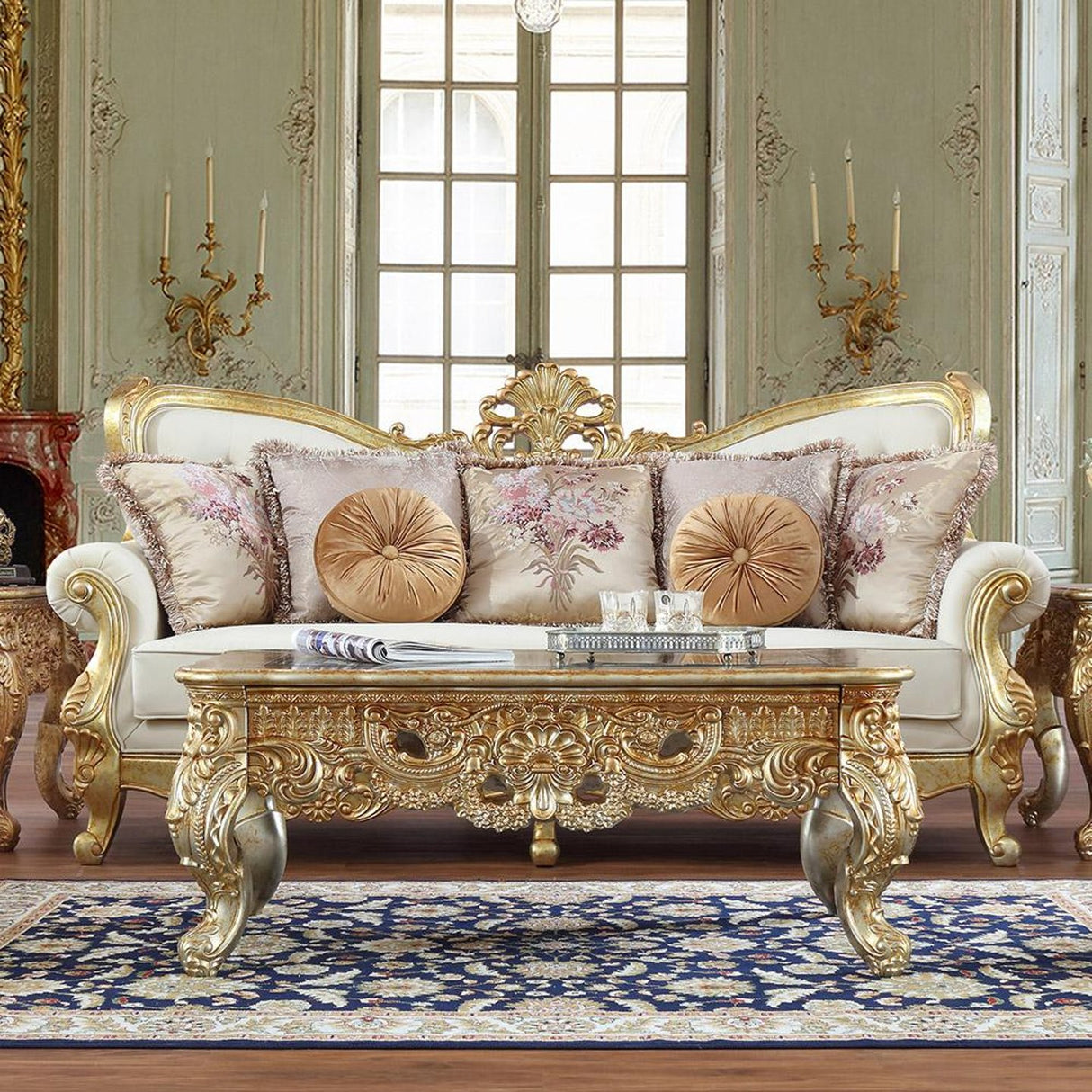 HD-93630 Traditional Victorian Sofa in White Tufted Leather by Homey Design - Home Elegance USA