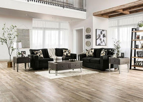 Heathway Contemporary Black Chenille Fabric Sofa and Loveseat by Furniture of America