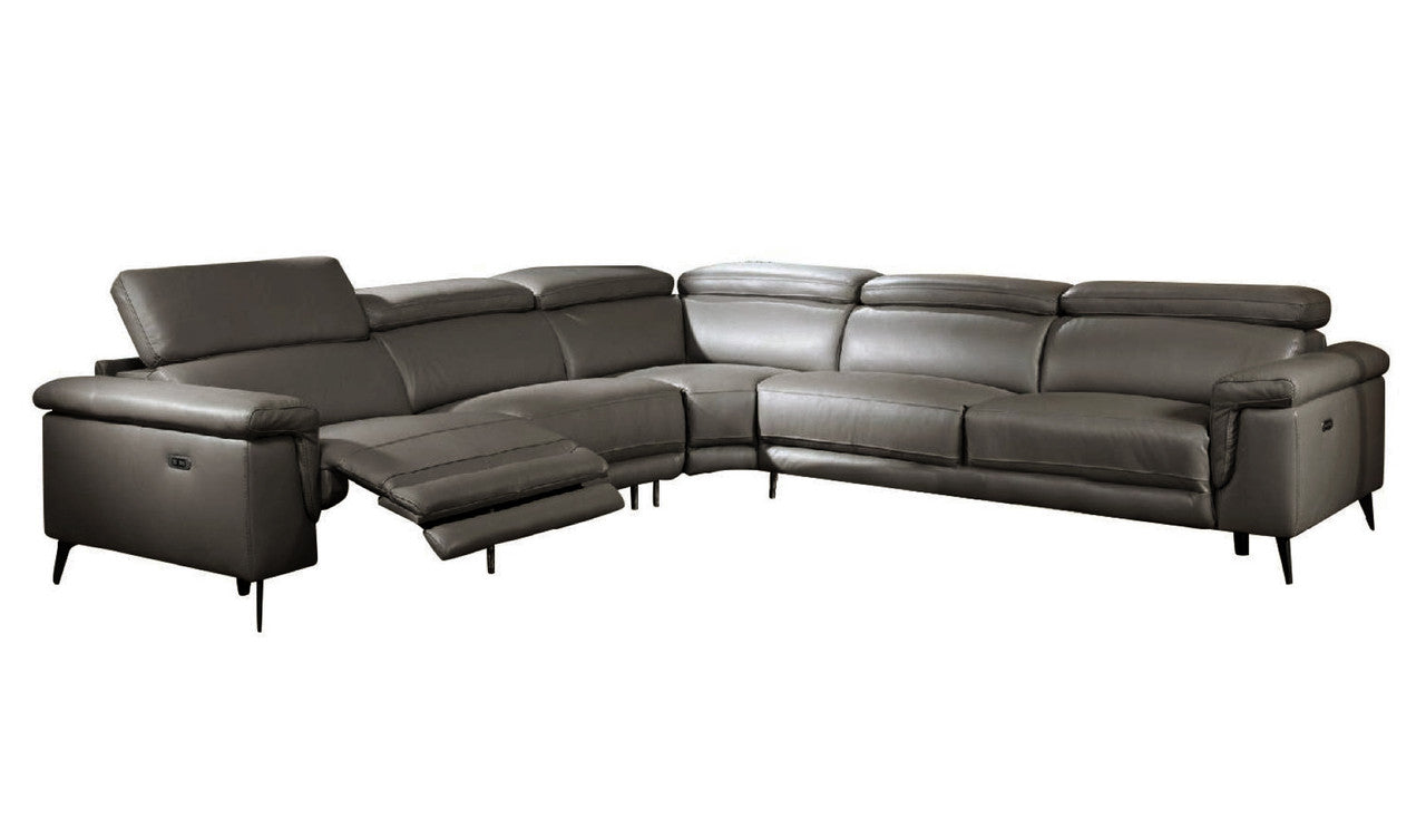 Hendrix 5-Piece Sectional Leather with 2 Power Recliners Dark Gray | Home Elegance USA