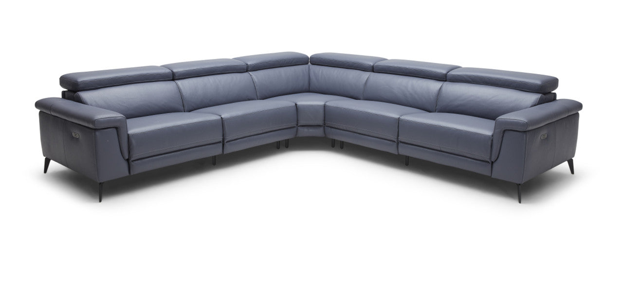 Hendrix 5-Piece Sectional Leather with 2 Power Recliners Slate Blue | Home Elegance USA