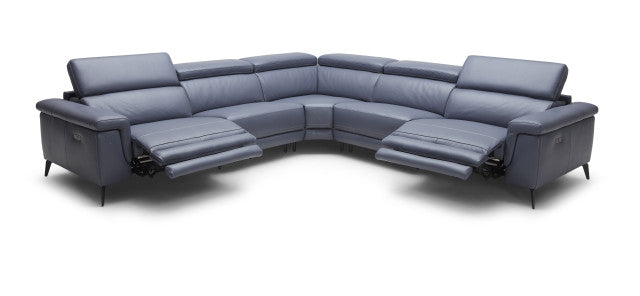 Hendrix 5-Piece Sectional Leather with 2 Power Recliners Slate Blue | Home Elegance USA