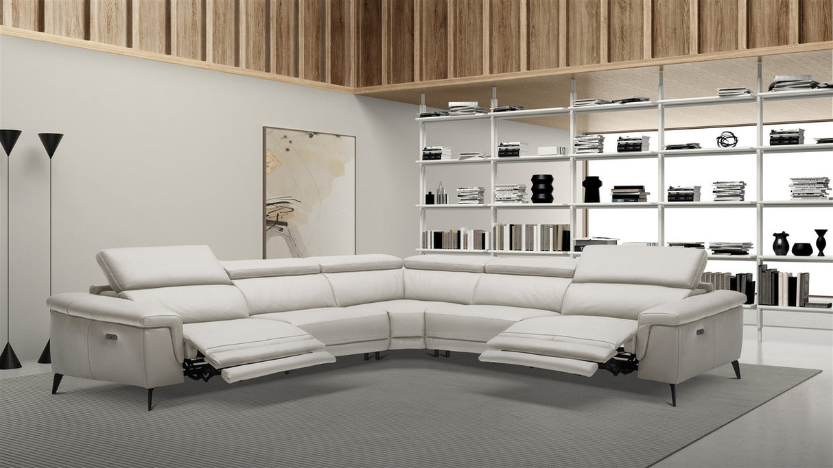 Hendrix 5-Piece Sectional Leather with 2 Power Recliners Smoke Gray | Home Elegance USA