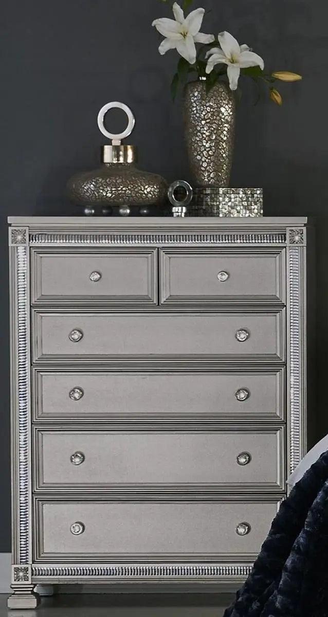 Homelegance Bevelle 5 Drawer Chest In Silver 1958-9