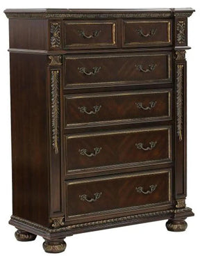 Catalonia 5-Drawer Traditional Chest Dark Cherry & Gold Tipping – Homelegance