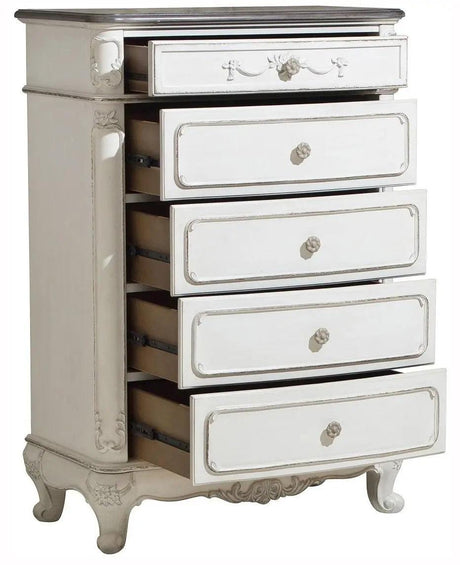 Cinderella 5 Drawer Chest In Antique White With Grey Rub-Through 1386Nw-9 | Homelegance