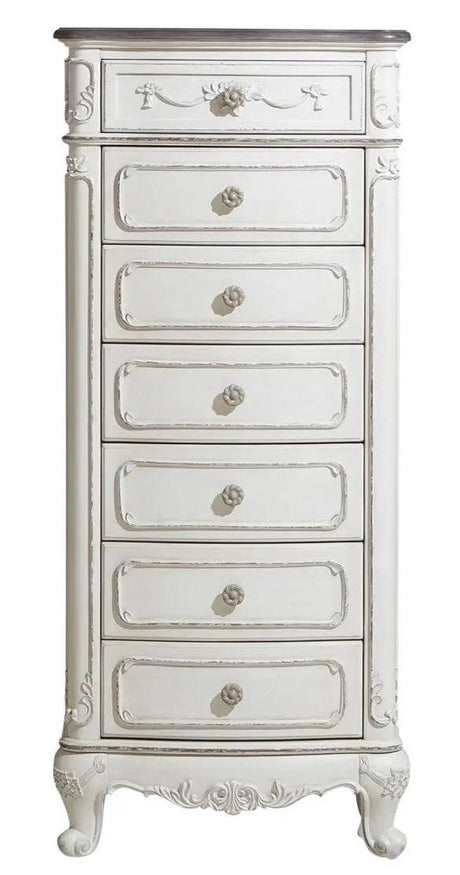 Homelegance Cinderella 7 Drawer Tall Chest Antique White With Grey Rub-Through 1386Nw-12