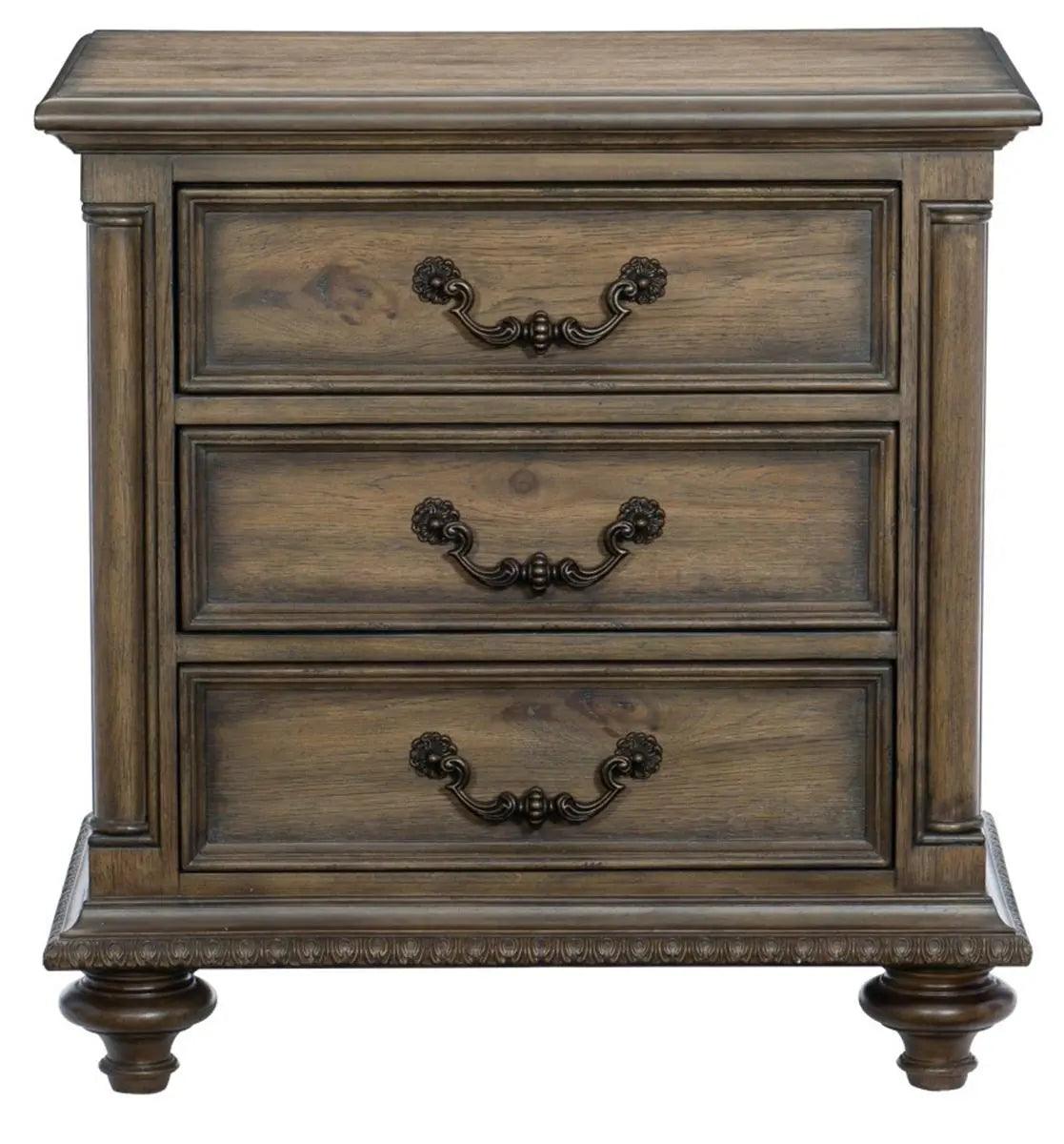 Homelegance Furniture Rachelle 3 Drawer Nightstand In Weathered Pecan 1693-4