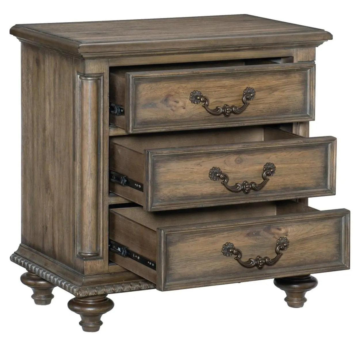 Homelegance Furniture Rachelle 3 Drawer Nightstand In Weathered Pecan 1693-4