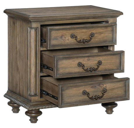 Rachelle 3 Drawer Nightstand In Weathered Pecan 1693-4 | Homelegance - Discontinued