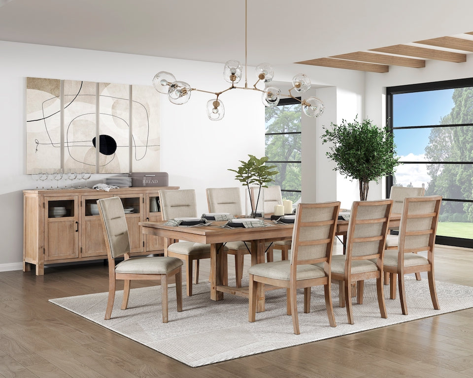 Dining room with wooden table and chairs in a modern home setting