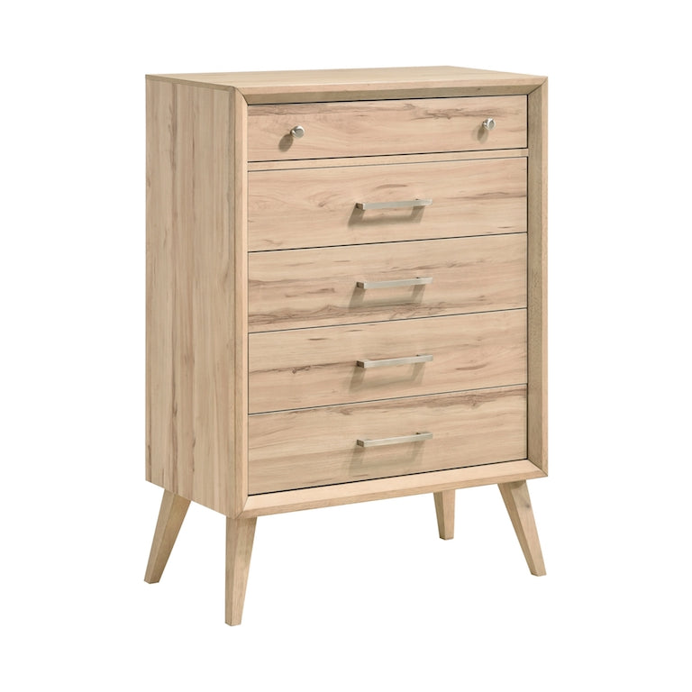 Wooden dresser with four drawers on a white background