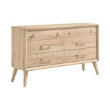 Homelegance Marrin 6-Drawer Dresser in natural oak finish with brushed nickel hardware.