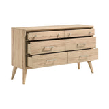 Homelegance Marrin 6-Drawer Dresser in natural oak finish with brushed nickel hardware.