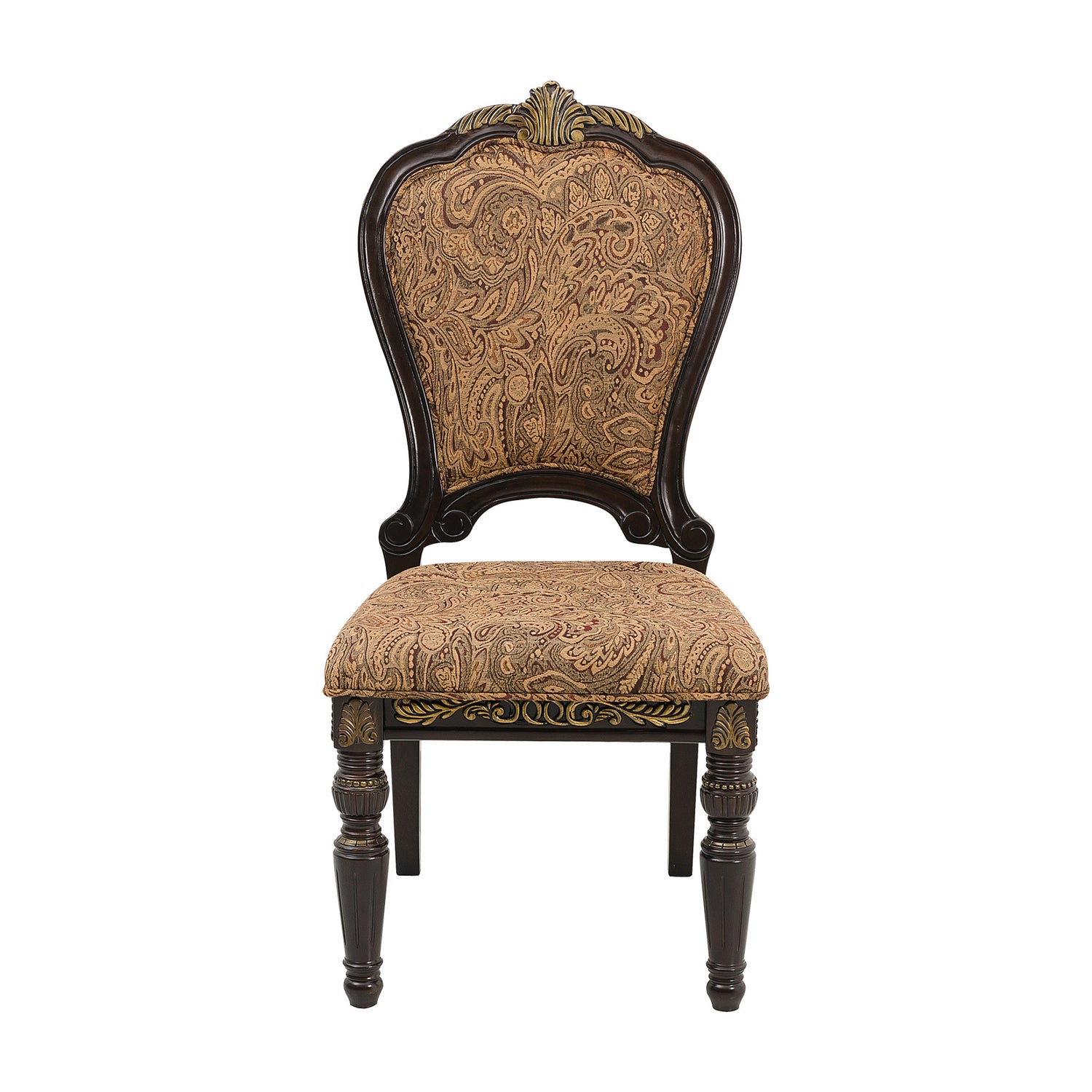 Decorative chair with intricate patterns on a white background
