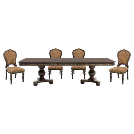 Homelegance Russian Hill Traditional Double Pedestal Dining Room Set – Cherry & Gold Finish