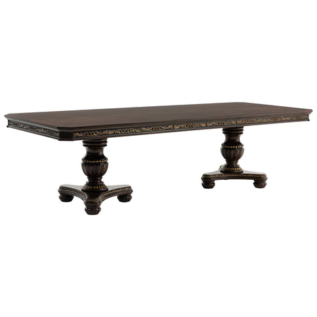 Homelegance Russian Hill Traditional Double Pedestal Dining Room Set – Cherry & Gold Finish