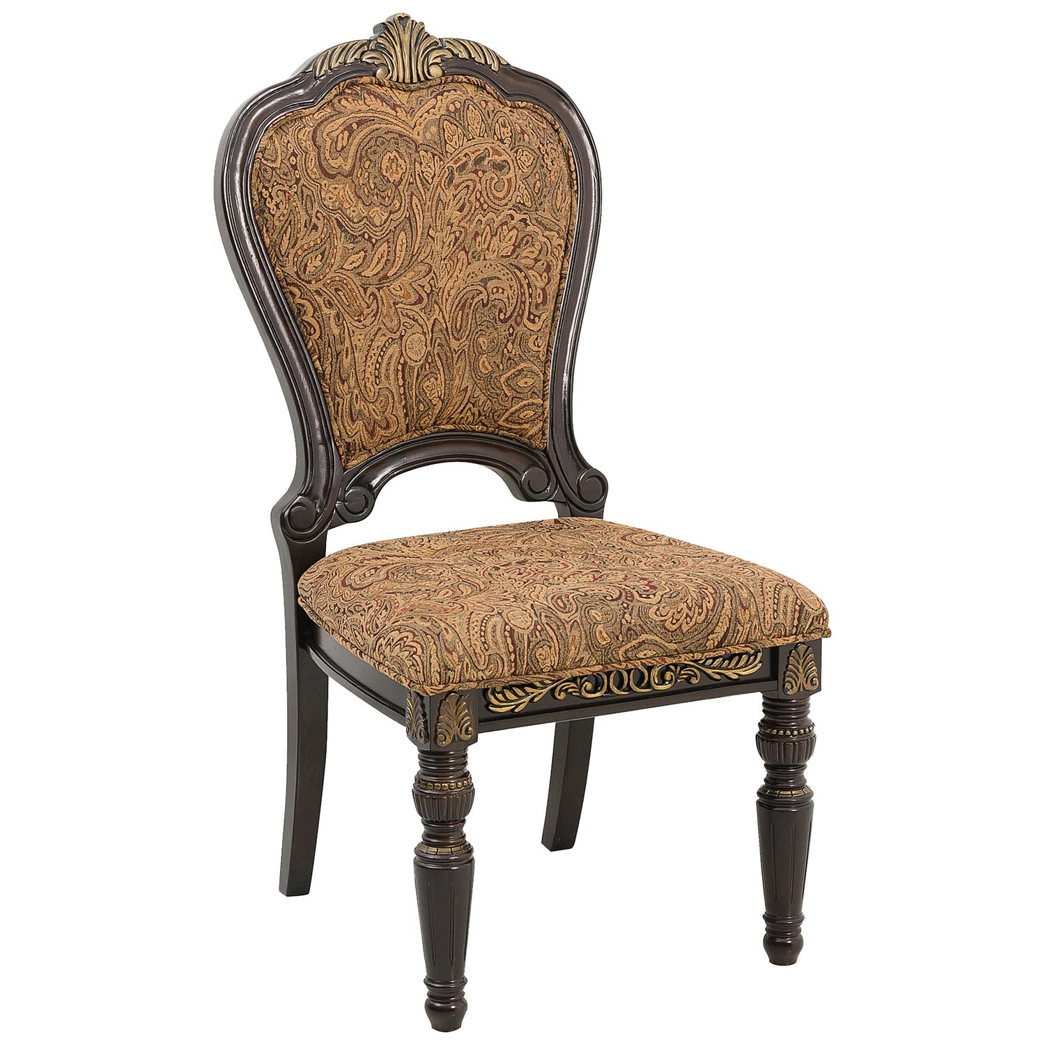Decorative chair with intricate patterns on a white background
