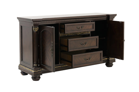 Homelegance Russian Hill Traditional Double Pedestal Dining Room Set – Cherry & Gold Finish