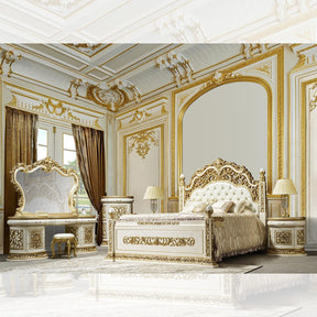Hd-903 King Size Bedroom Set In Antique White And Gold Finish | Homey Design