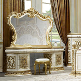 Homey Design HD-903 King Size Bedroom Set in Antique White and Gold Finish
